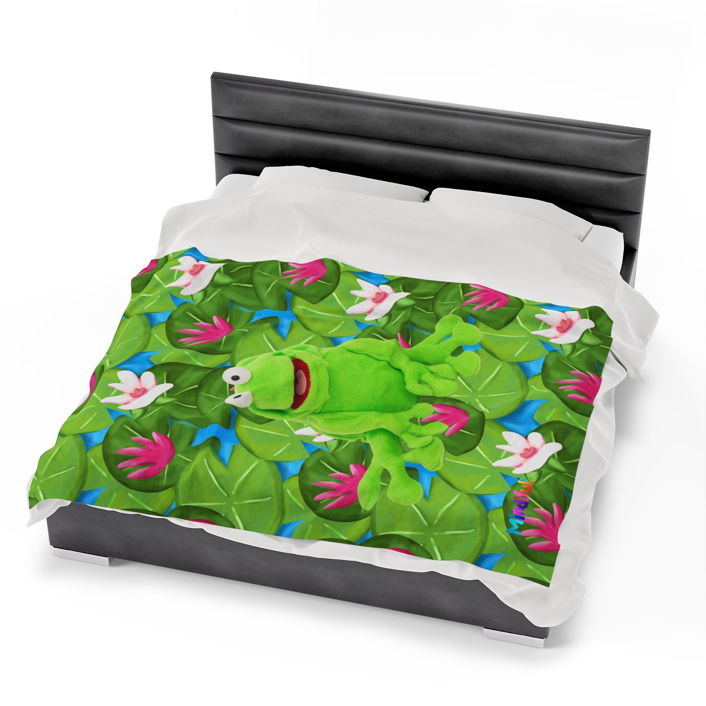 Mindiful® "Lily Pad Puddles" Velveteen Plush Snuggle Blanket