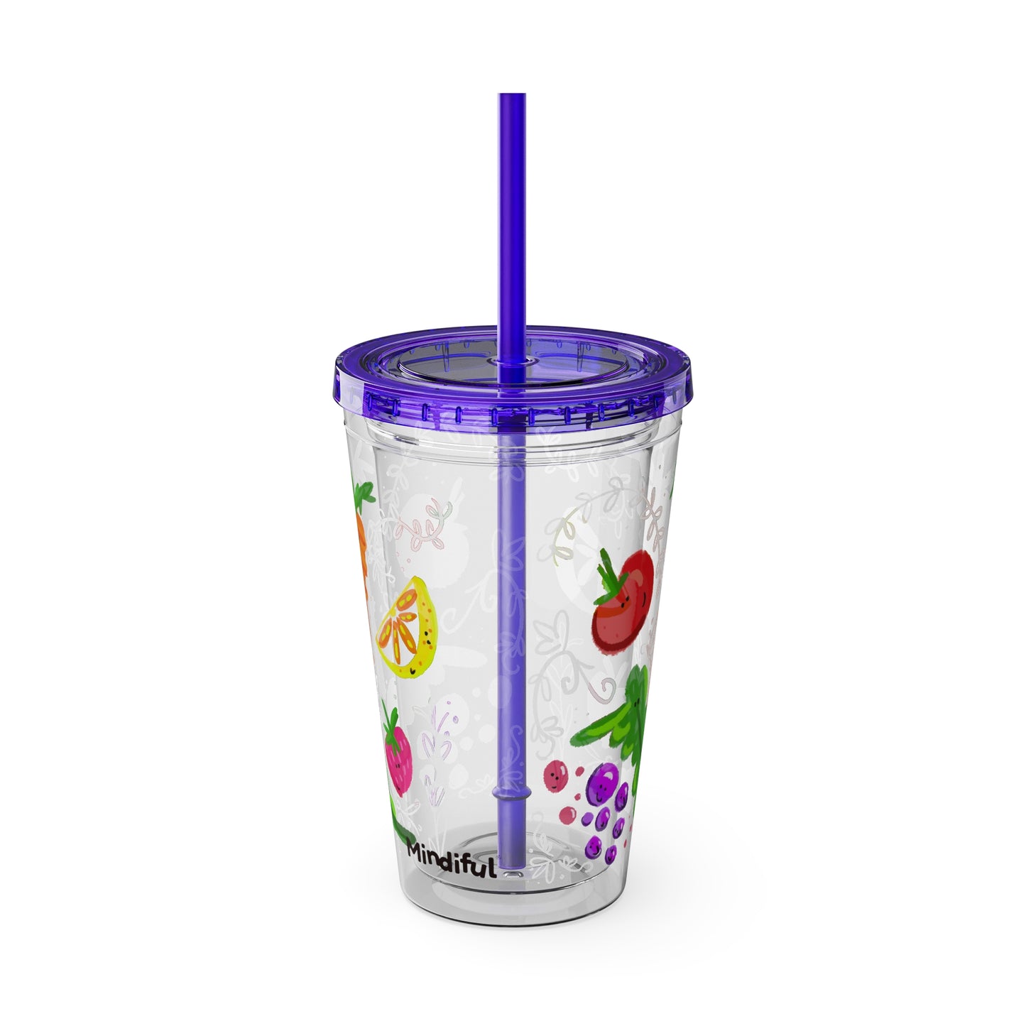 Silly Sippers BPA FREE ACRYLIC Tumbler with Straw, 16oz - Happy Fruit and Veg