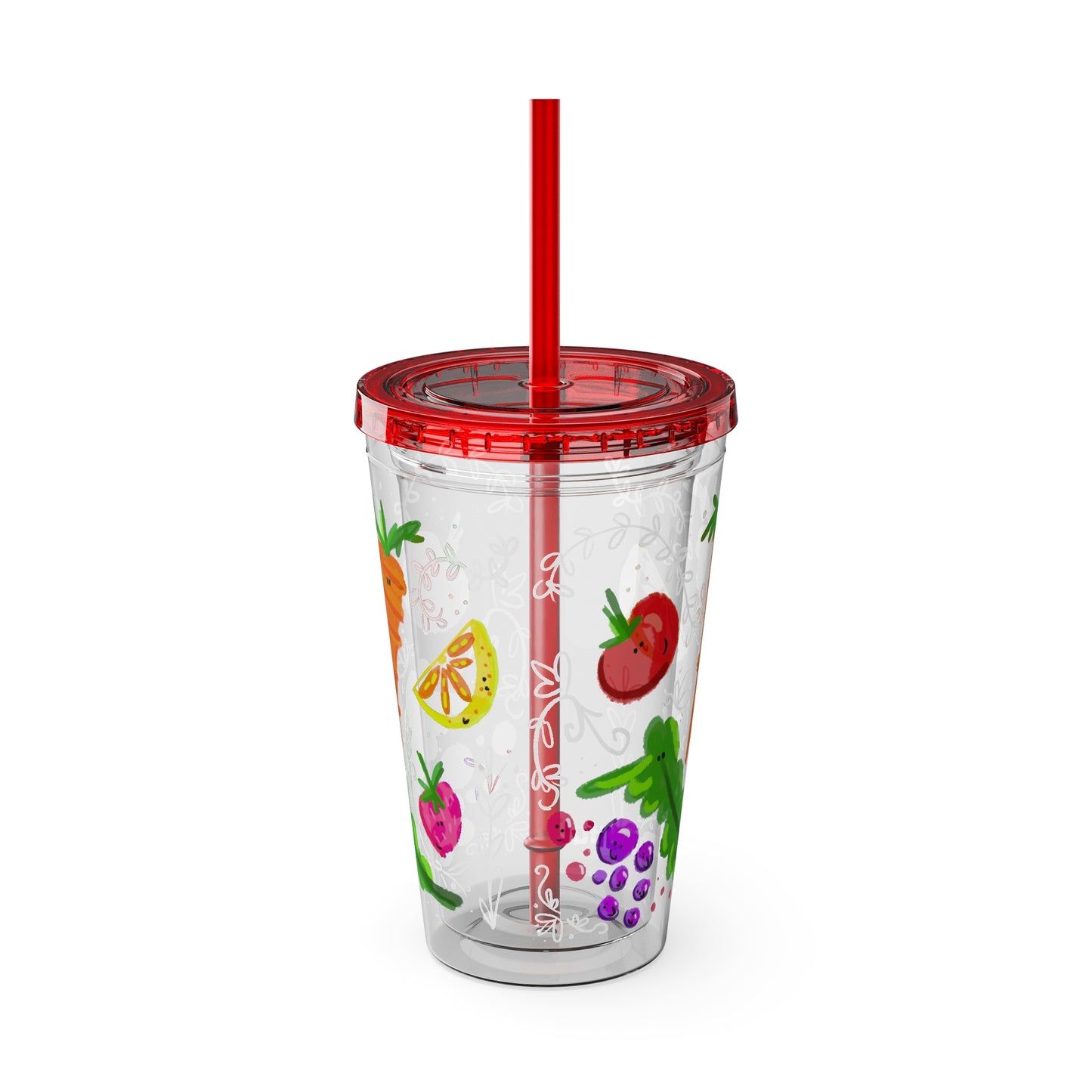 Silly Sippers BPA FREE ACRYLIC Tumbler with Straw, 16oz - Happy Fruit and Veg