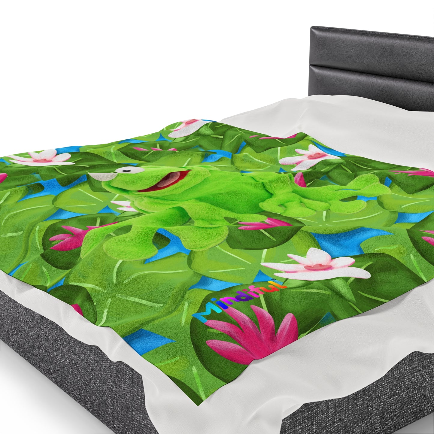 Mindiful® "Lily Pad Puddles" Velveteen Plush Snuggle Blanket