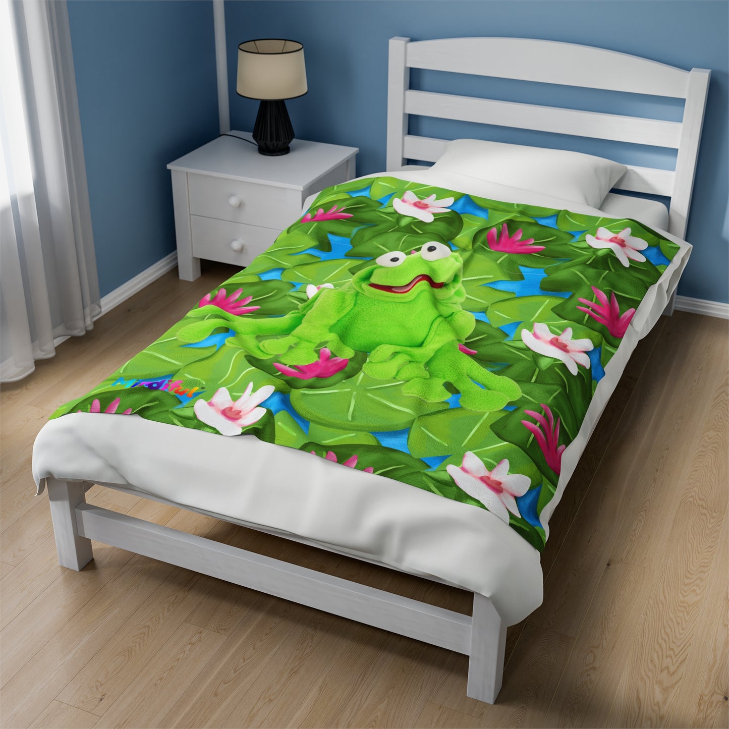 Mindiful® "Lily Pad Puddles" Velveteen Plush Snuggle Blanket