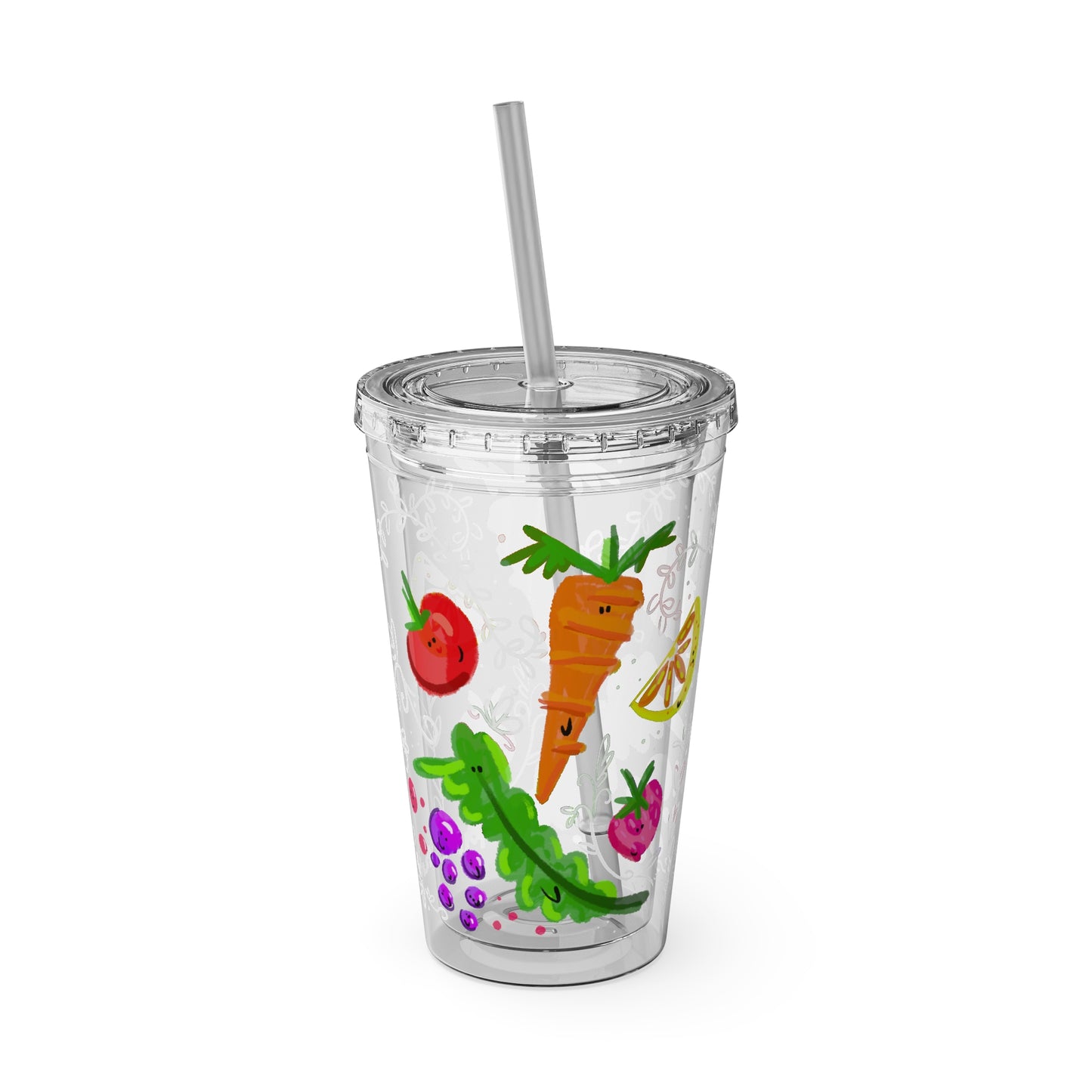 Silly Sippers BPA FREE ACRYLIC Tumbler with Straw, 16oz - Happy Fruit and Veg