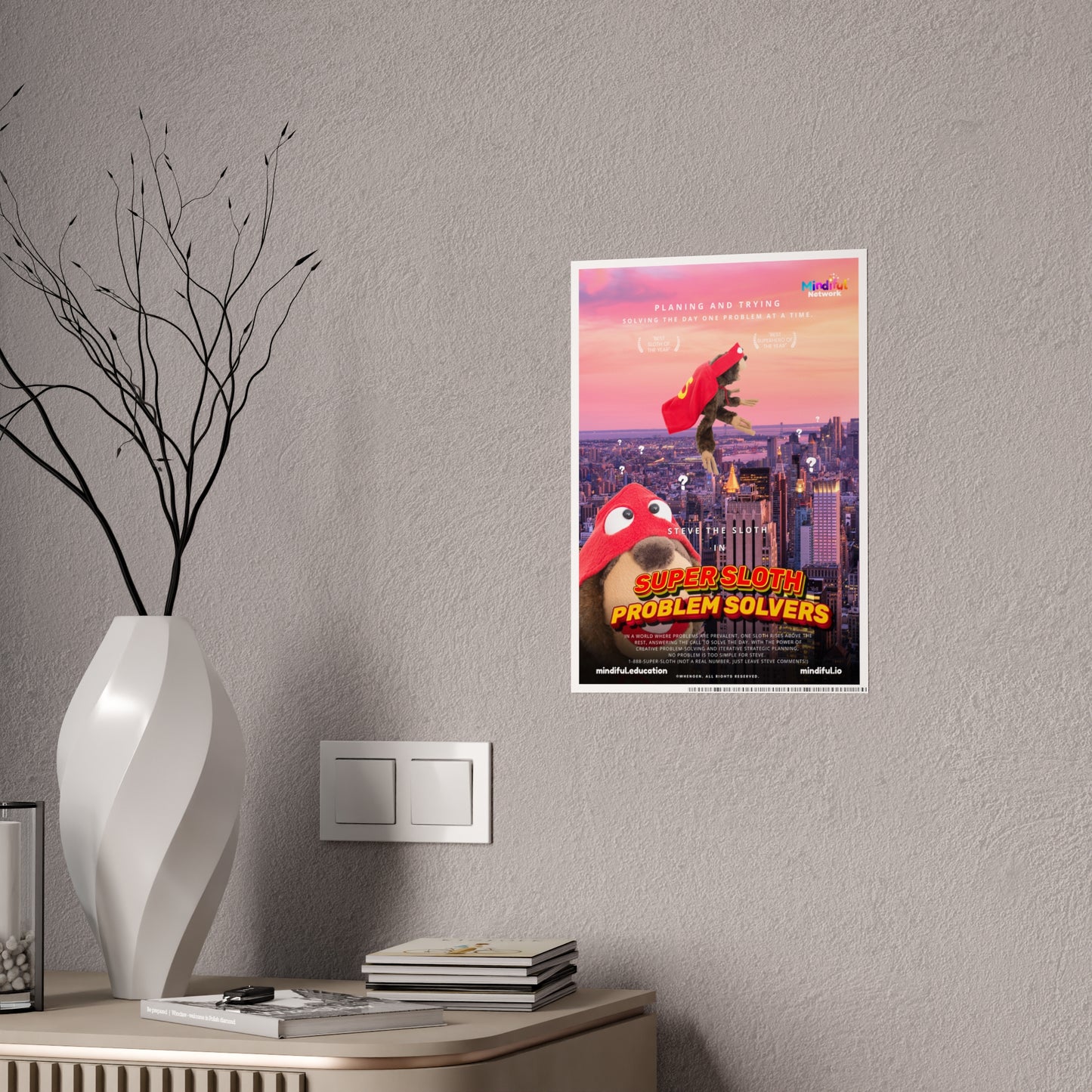 Mindiful® "Super Sloth Problem Solvers Cityscape Movie" GLOSSY Poster