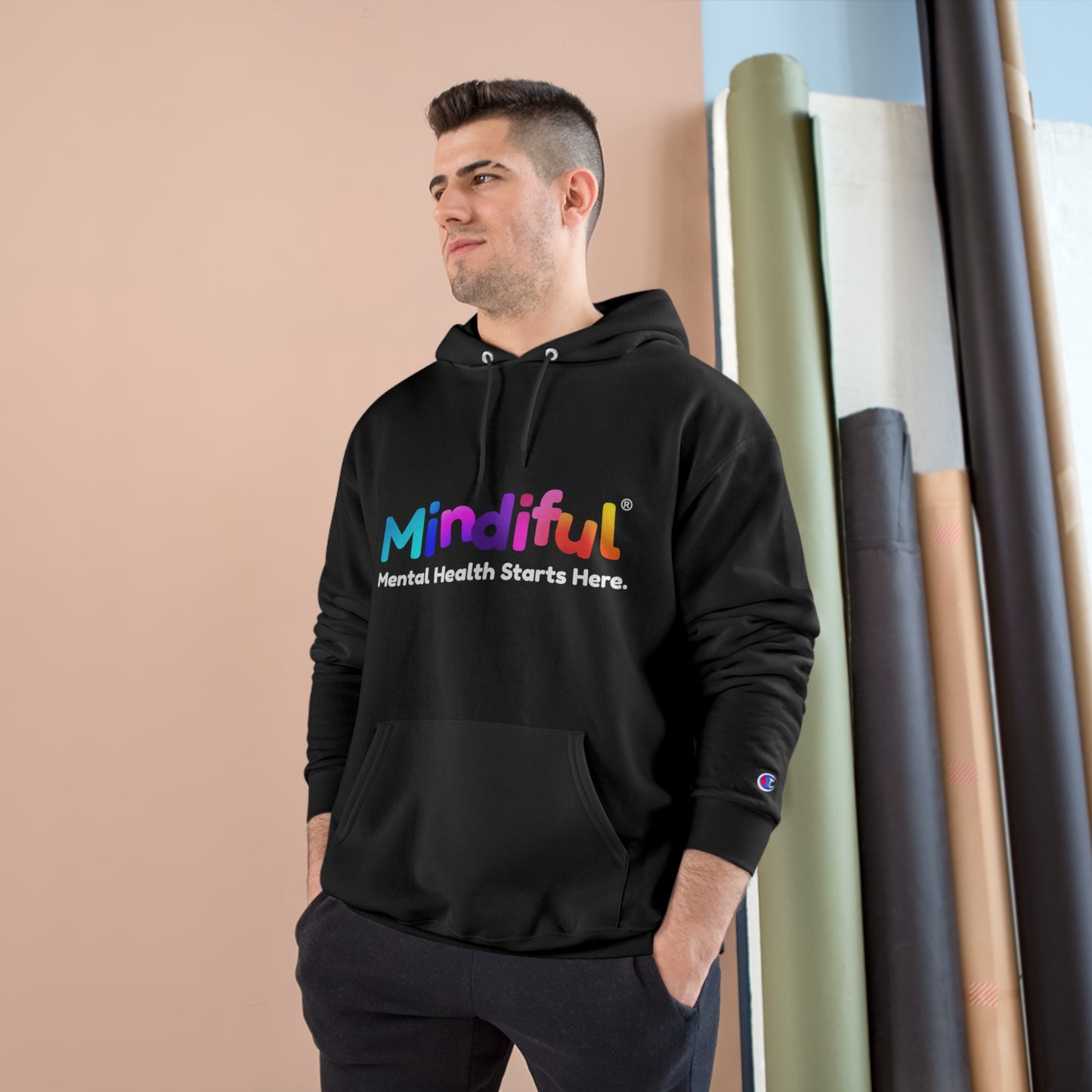 Mindiful® "I Support Children's Mental Health" Adult Champion Hoodie Black