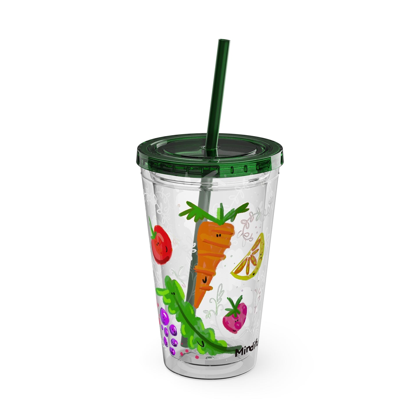 Silly Sippers BPA FREE ACRYLIC Tumbler with Straw, 16oz - Happy Fruit and Veg