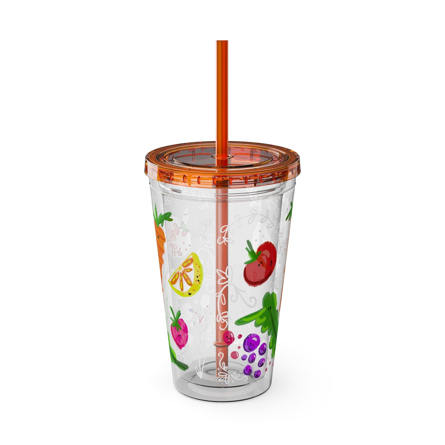 Silly Sippers BPA FREE ACRYLIC Tumbler with Straw, 16oz - Happy Fruit and Veg