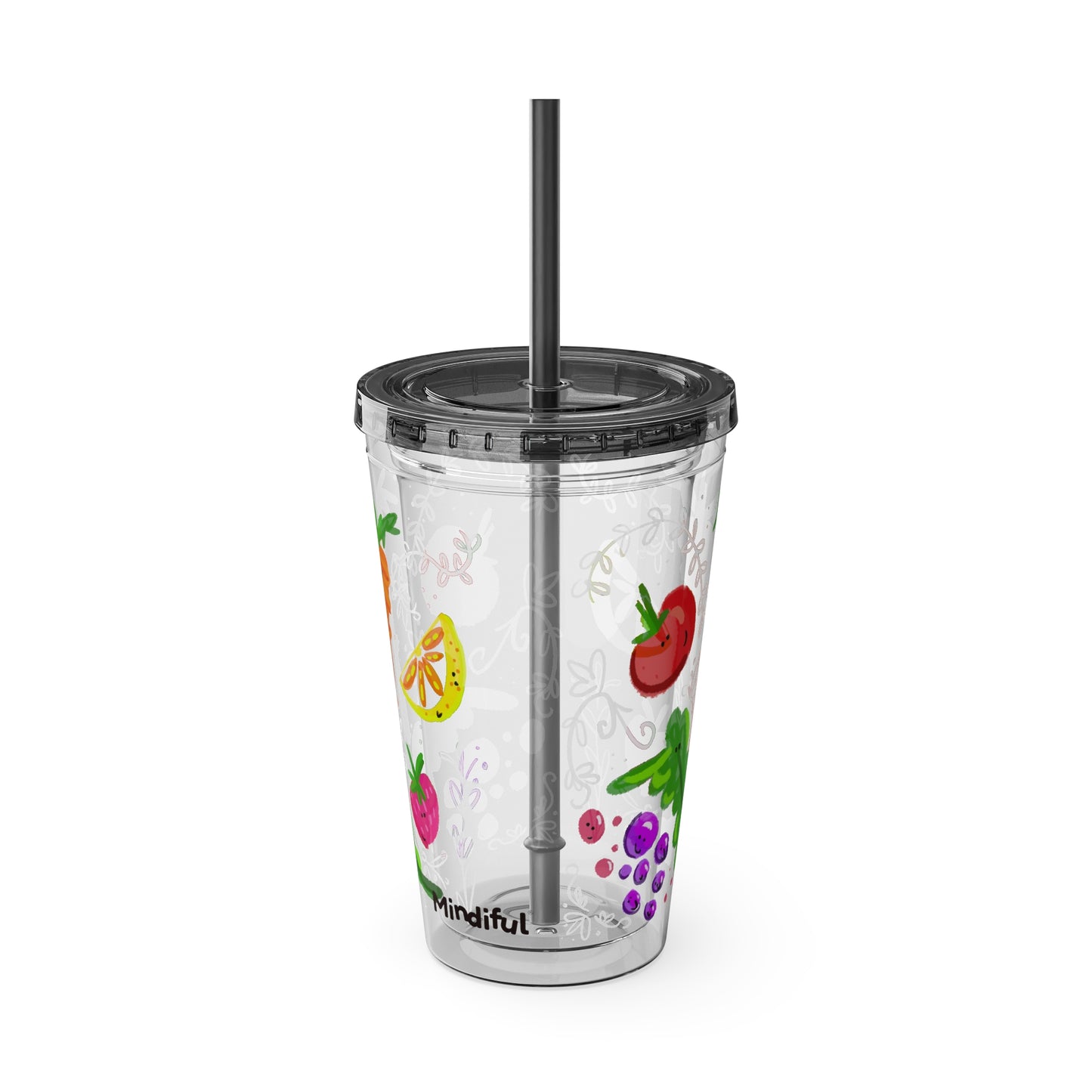 Silly Sippers BPA FREE ACRYLIC Tumbler with Straw, 16oz - Happy Fruit and Veg