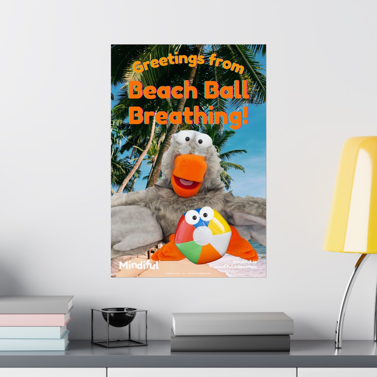 Mindiful® "Greetings from Beach Ball Breathing" Grey Bird Matte Vertical Poster