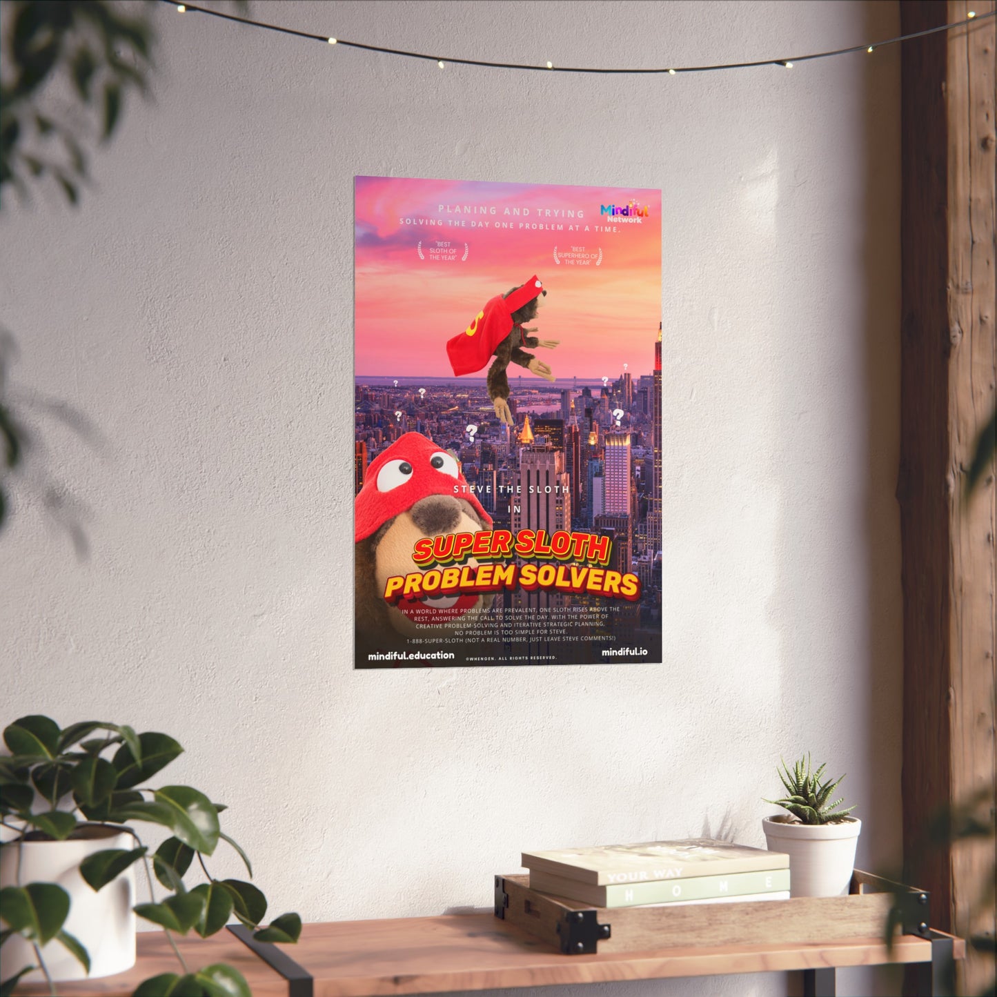 Mindiful® "Super Sloth Problem Solvers Cityscape Movie" Matte Vertical Poster