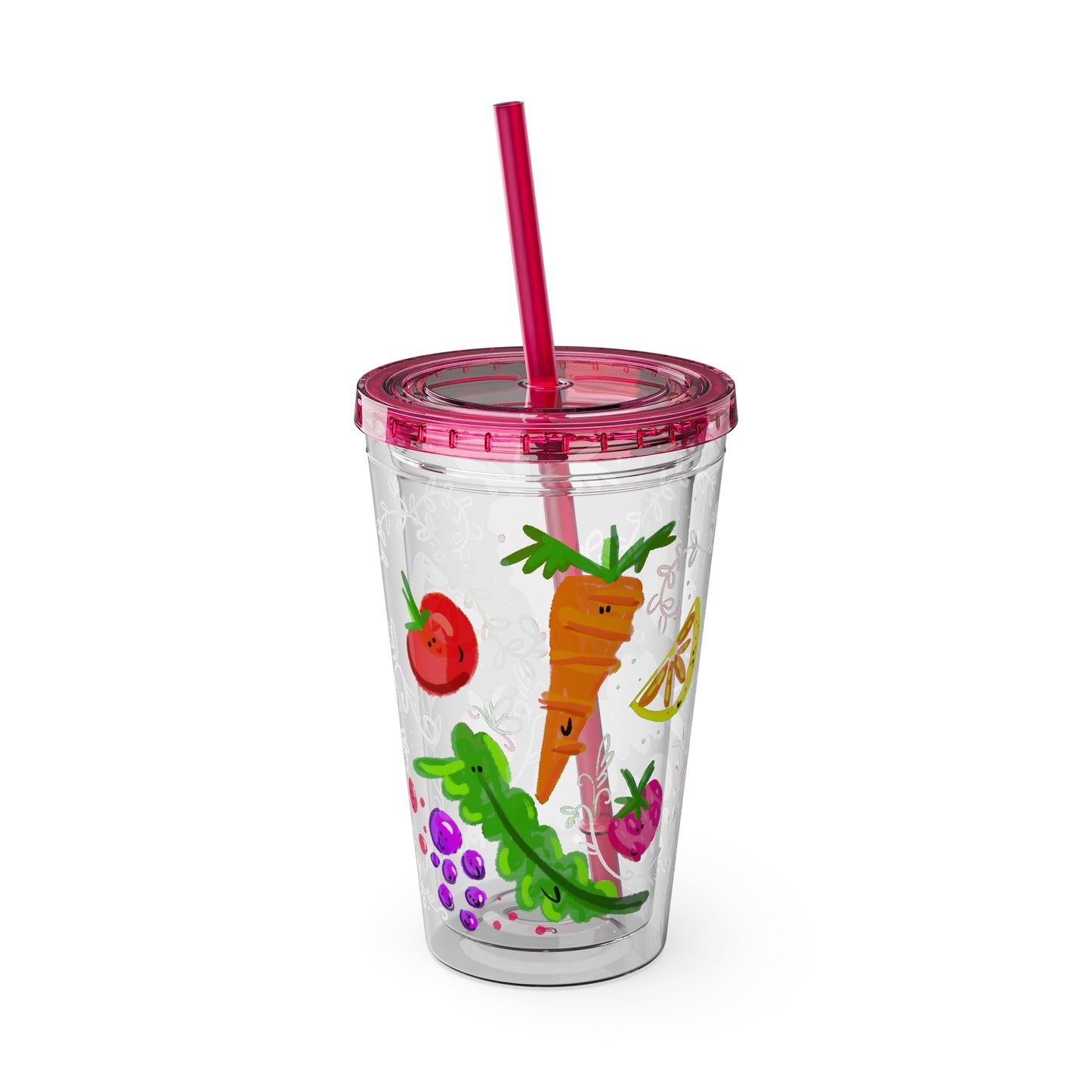 Silly Sippers BPA FREE ACRYLIC Tumbler with Straw, 16oz - Happy Fruit and Veg