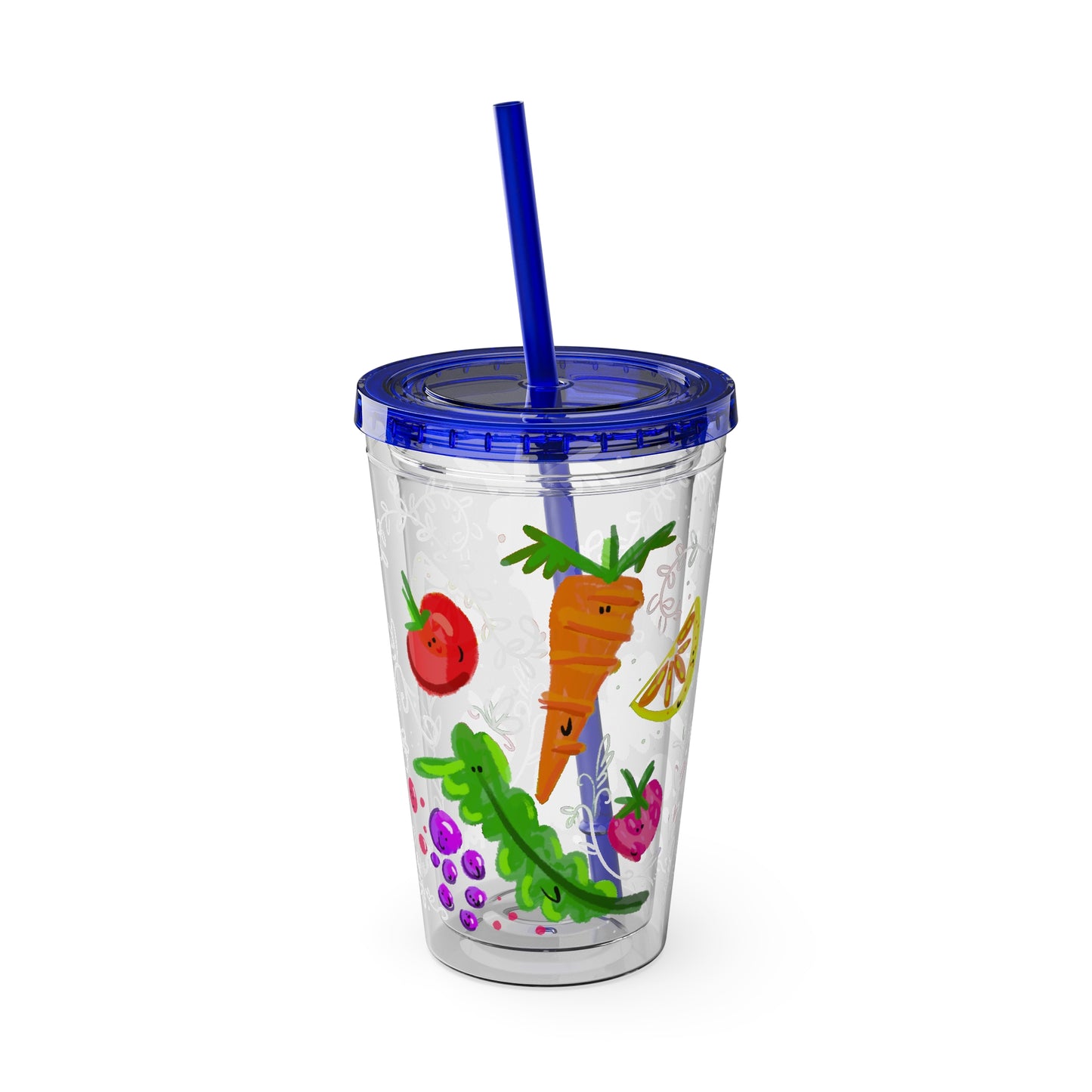 Silly Sippers BPA FREE ACRYLIC Tumbler with Straw, 16oz - Happy Fruit and Veg