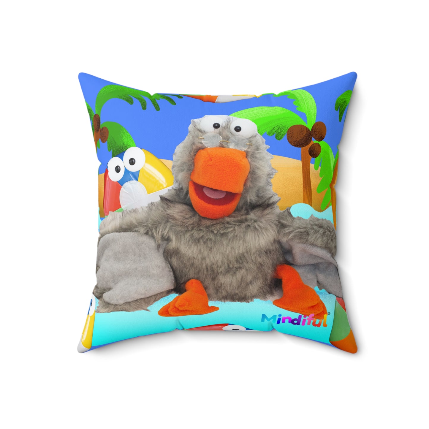 Mindiful® "Grey Bird Beach Day" Square Pillow