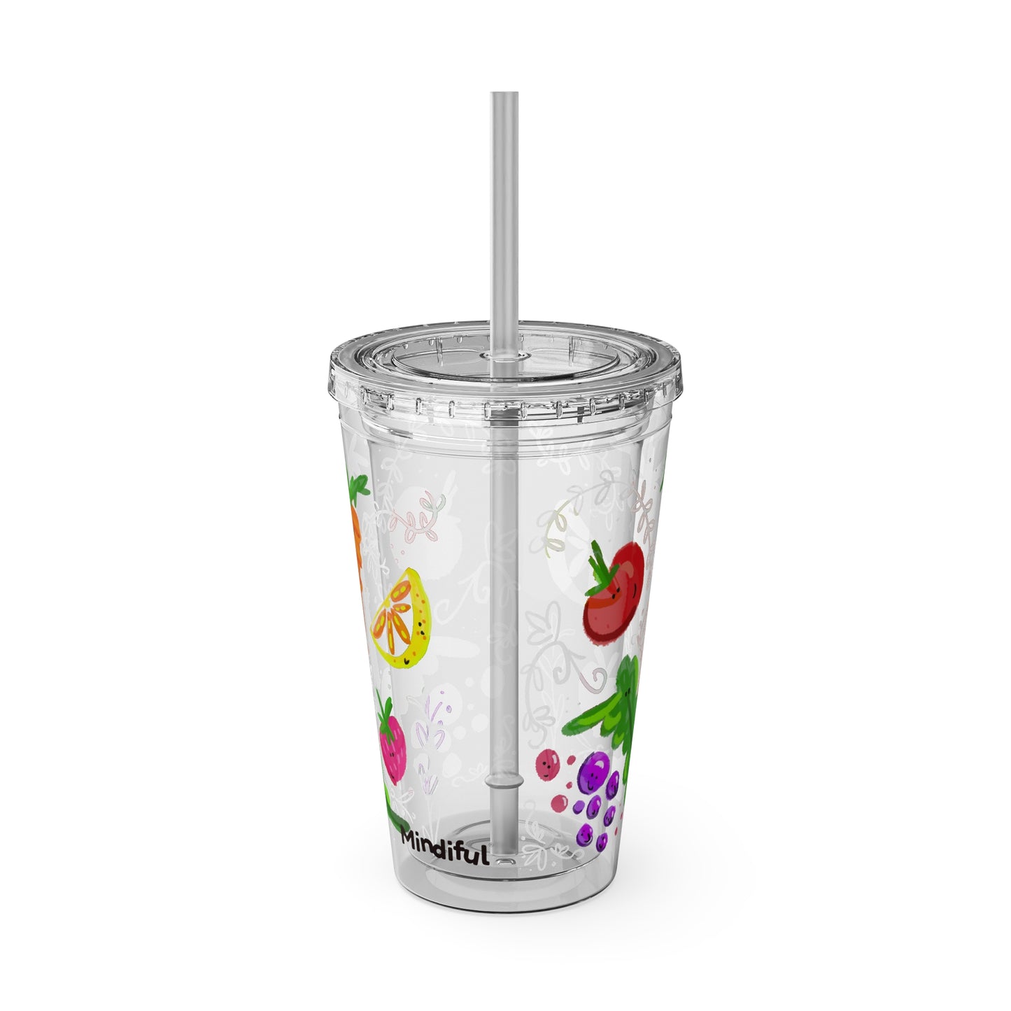 Silly Sippers BPA FREE ACRYLIC Tumbler with Straw, 16oz - Happy Fruit and Veg