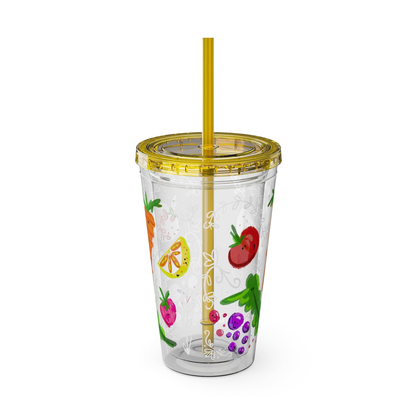 Silly Sippers BPA FREE ACRYLIC Tumbler with Straw, 16oz - Happy Fruit and Veg