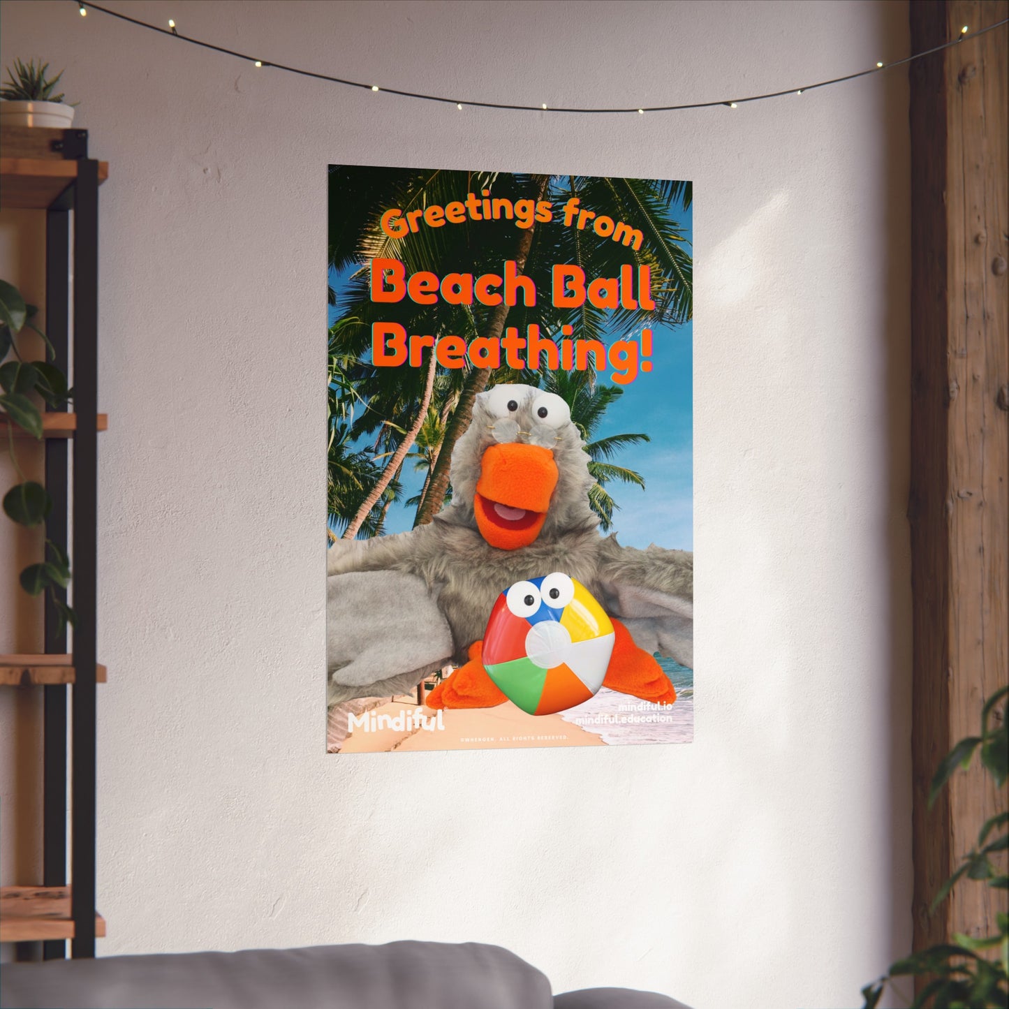 Mindiful® "Greetings from Beach Ball Breathing" Grey Bird Matte Vertical Poster