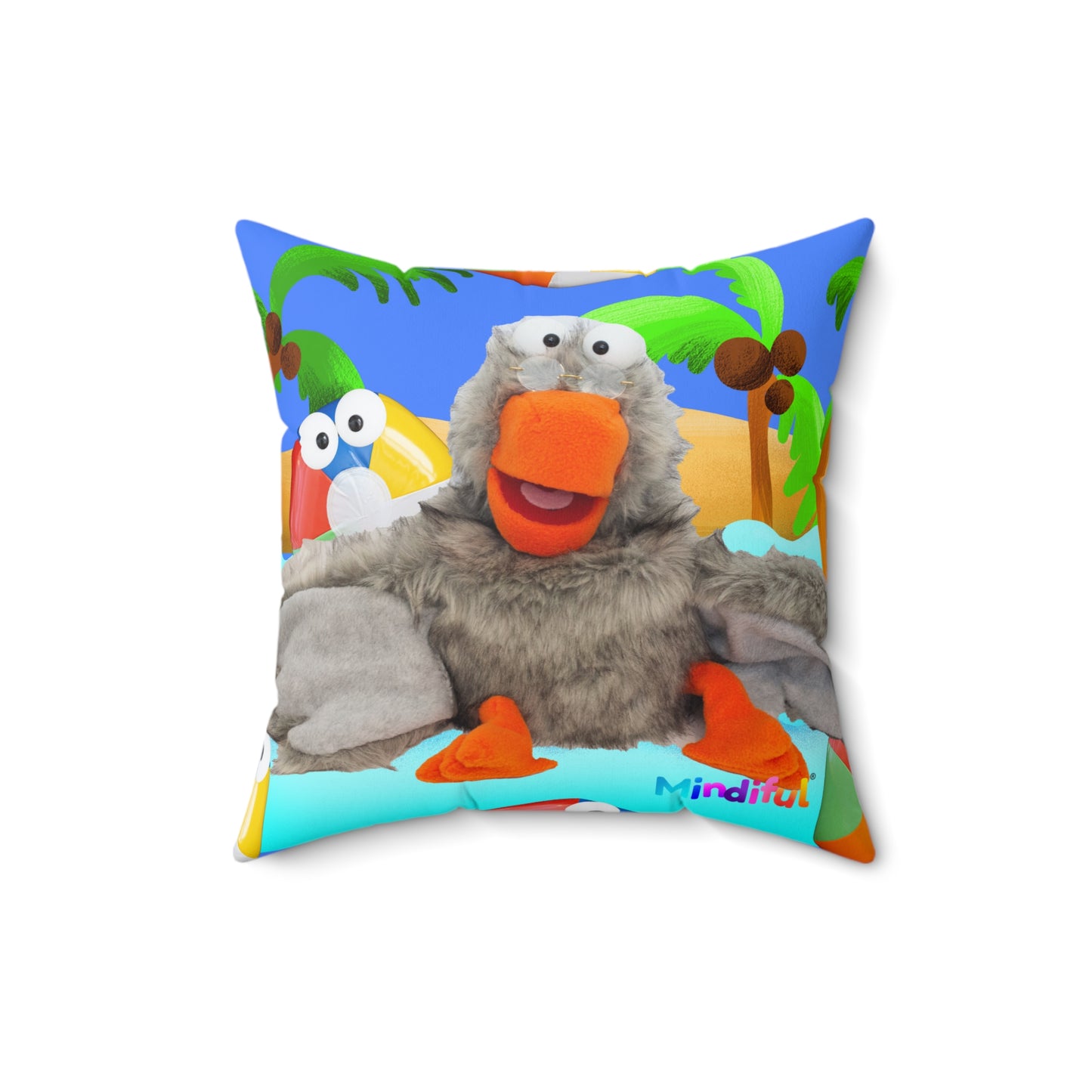 Mindiful® "Grey Bird Beach Day" Square Pillow