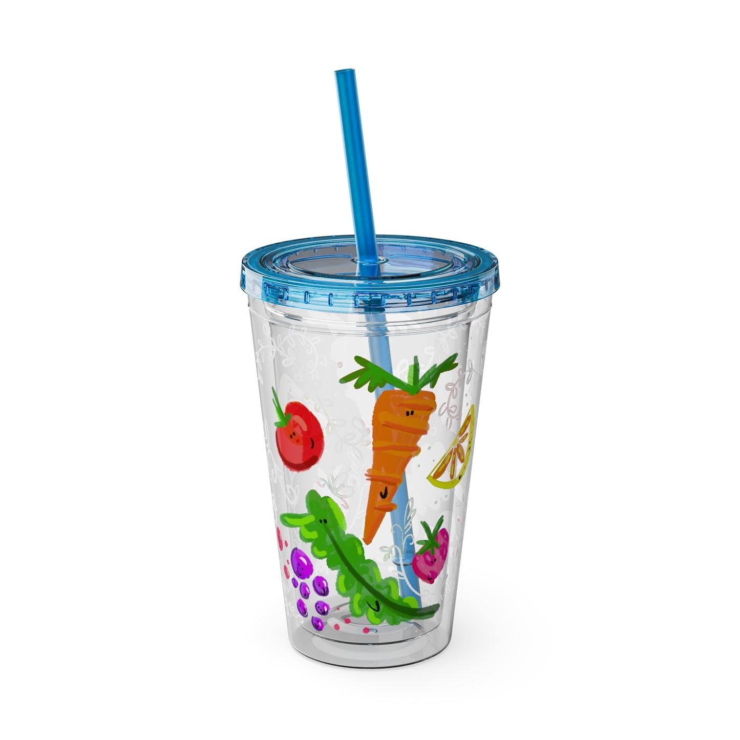 Silly Sippers BPA FREE ACRYLIC Tumbler with Straw, 16oz - Happy Fruit and Veg