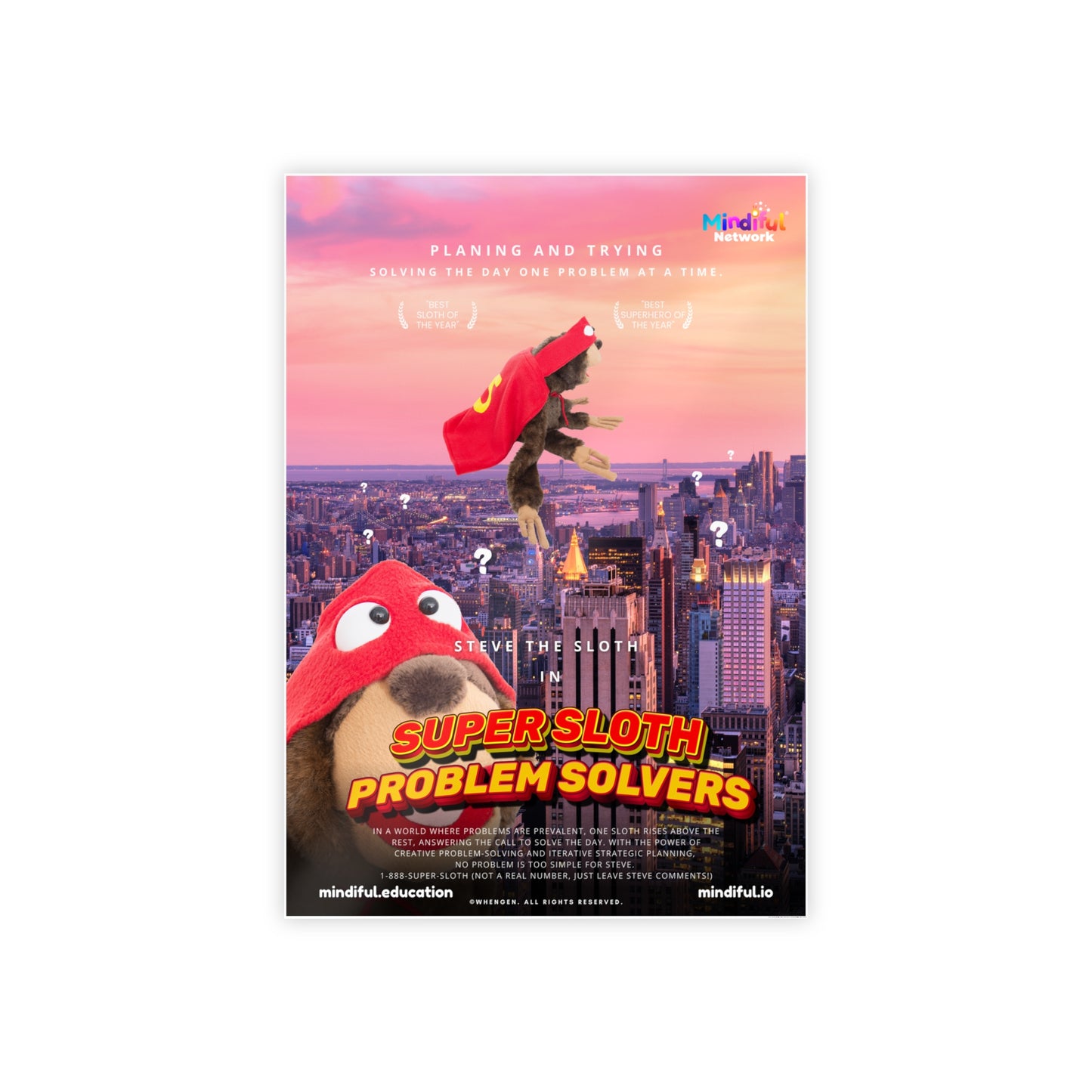 Mindiful® "Super Sloth Problem Solvers Cityscape Movie" GLOSSY Poster