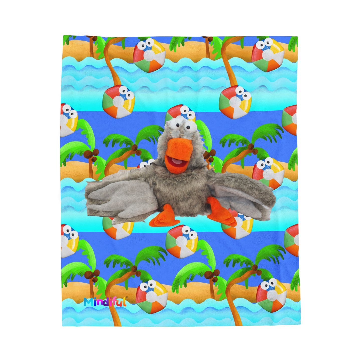 Mindiful® "Grey Bird Beach Day" Velveteen Plush Snuggle Blanket