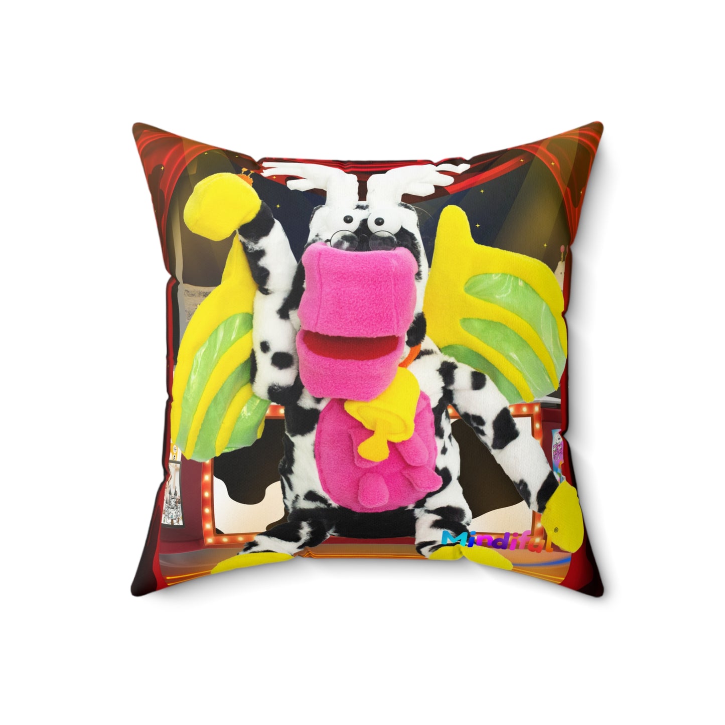 Mindiful® Cow Dragon "The Moon Show Showtime" Square Pillow