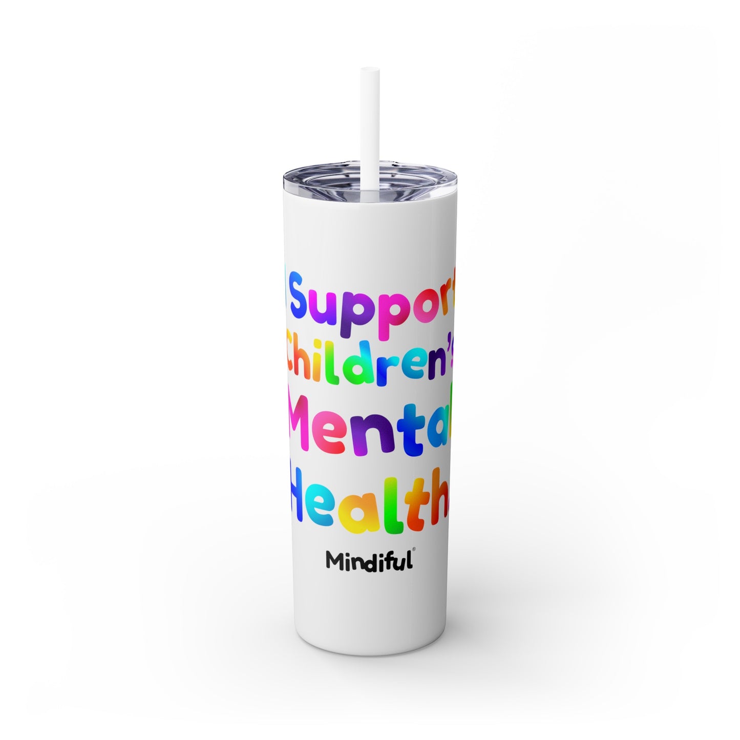 Mindiful® "I Support Children's Mental Health" Tumbler White Rainbow Pop with Straw, 20oz