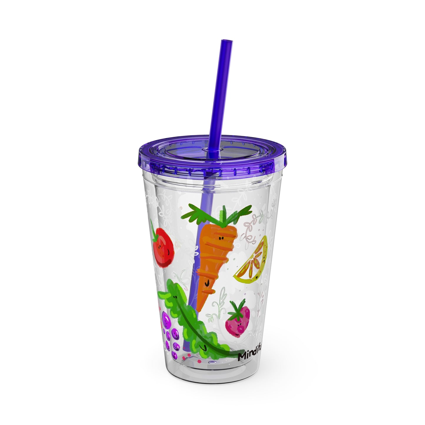 Silly Sippers BPA FREE ACRYLIC Tumbler with Straw, 16oz - Happy Fruit and Veg