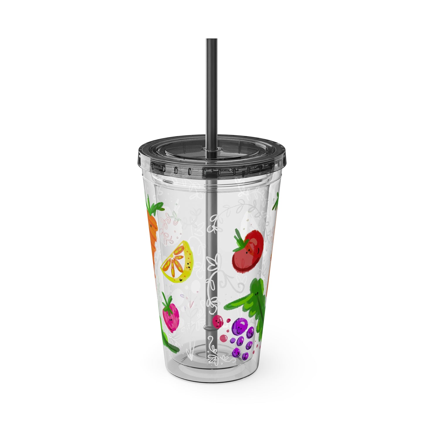 Silly Sippers BPA FREE ACRYLIC Tumbler with Straw, 16oz - Happy Fruit and Veg