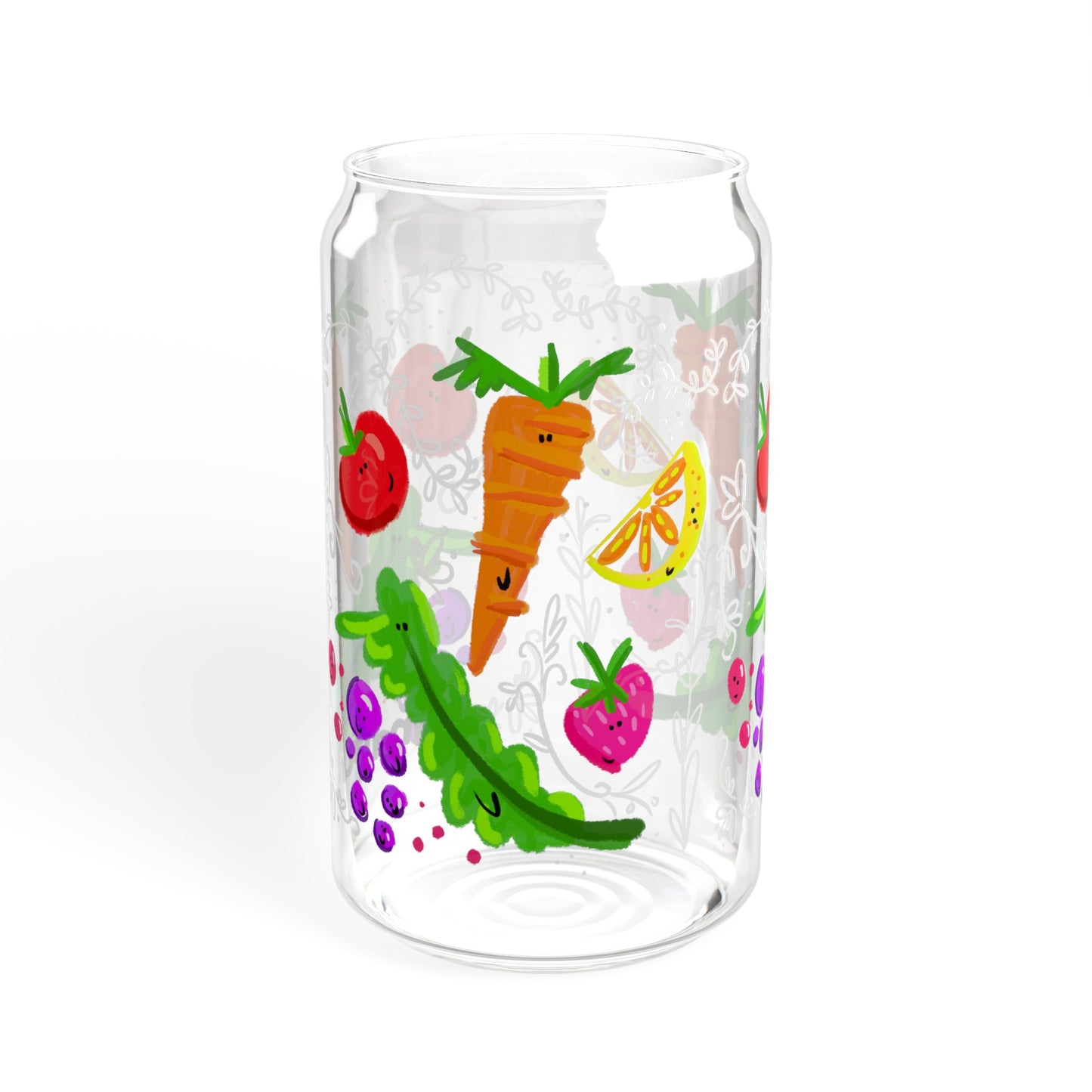 Silly Sippers GLASS with or w/o Straw, 16oz - Happy Fruit and Veg