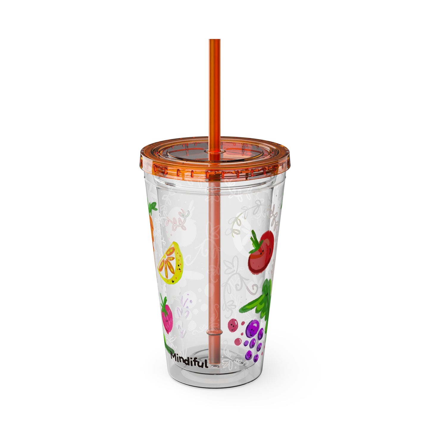 Silly Sippers BPA FREE ACRYLIC Tumbler with Straw, 16oz - Happy Fruit and Veg