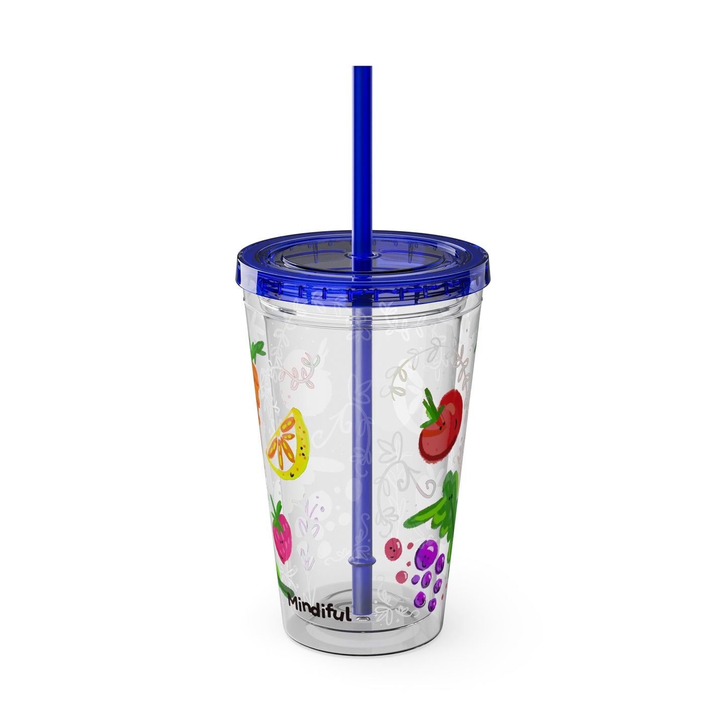 Silly Sippers BPA FREE ACRYLIC Tumbler with Straw, 16oz - Happy Fruit and Veg