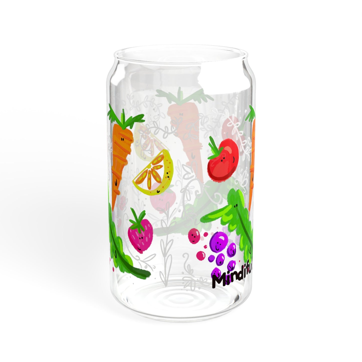 Silly Sippers GLASS with or w/o Straw, 16oz - Happy Fruit and Veg