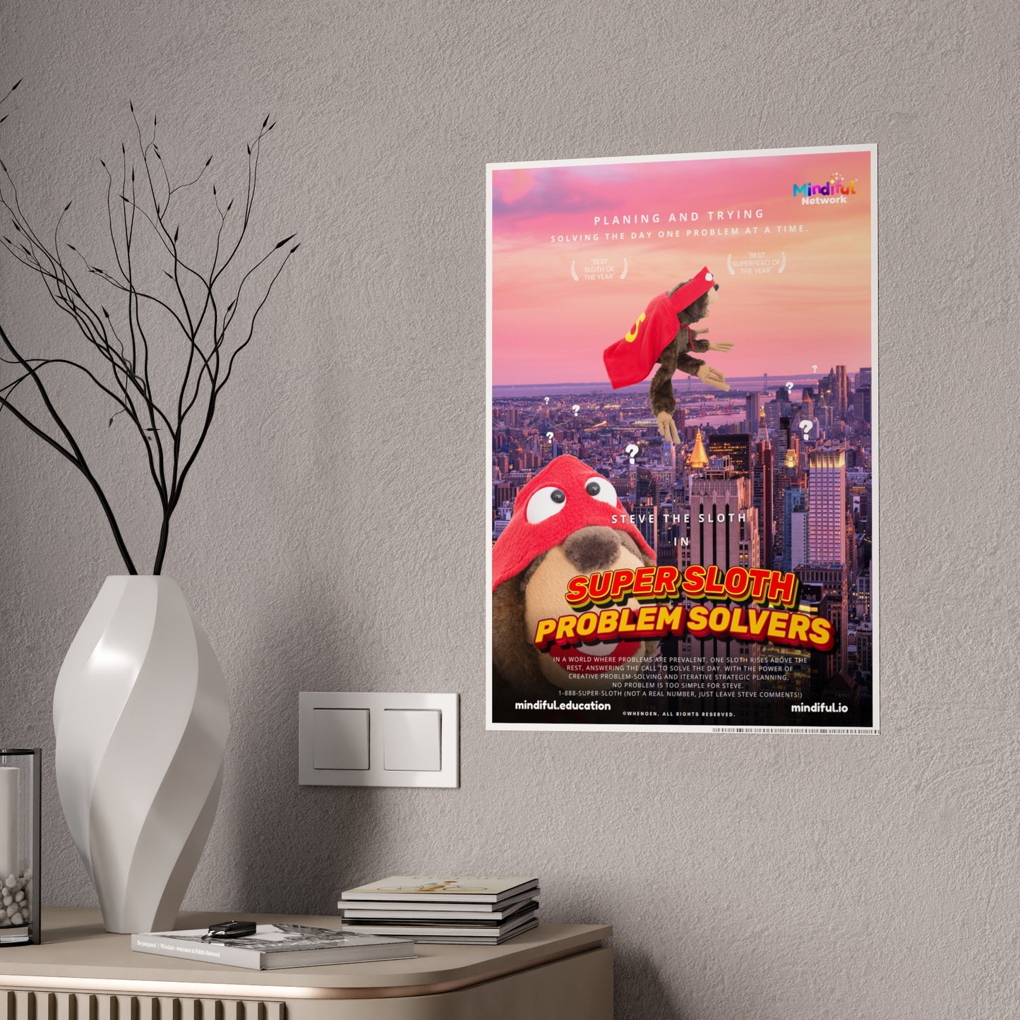 Mindiful® "Super Sloth Problem Solvers Cityscape Movie" GLOSSY Poster