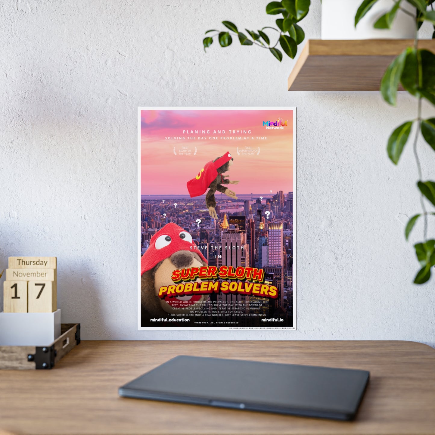 Mindiful® "Super Sloth Problem Solvers Cityscape Movie" GLOSSY Poster