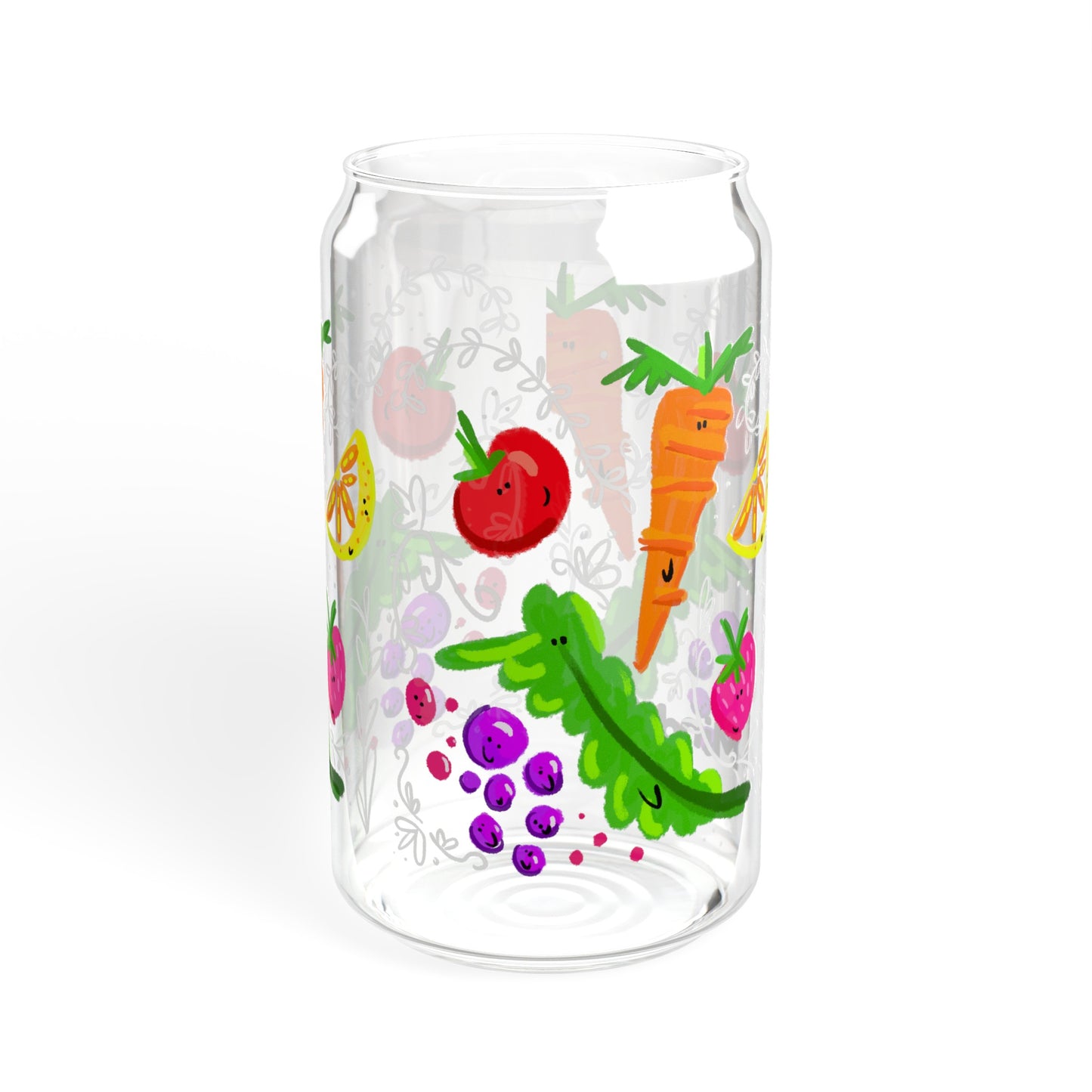 Silly Sippers GLASS with or w/o Straw, 16oz - Happy Fruit and Veg