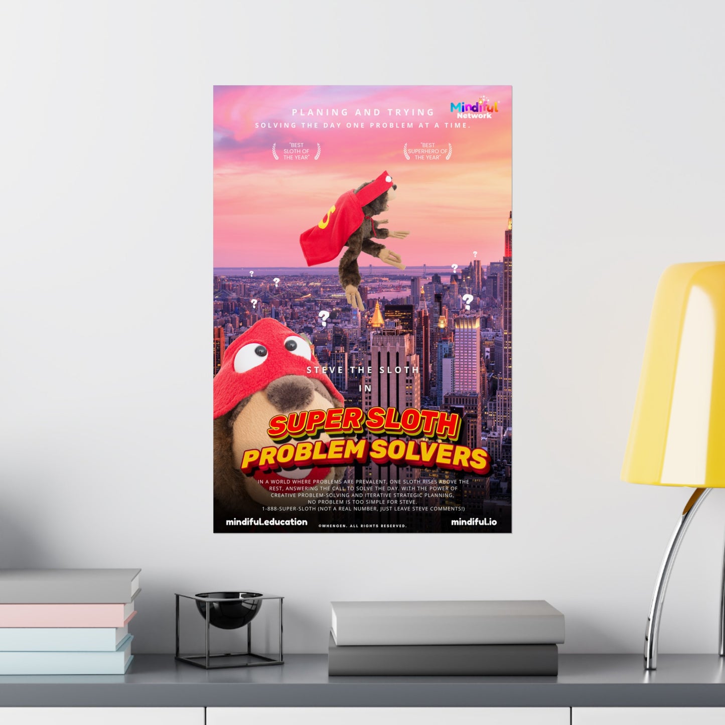 Mindiful® "Super Sloth Problem Solvers Cityscape Movie" Matte Vertical Poster