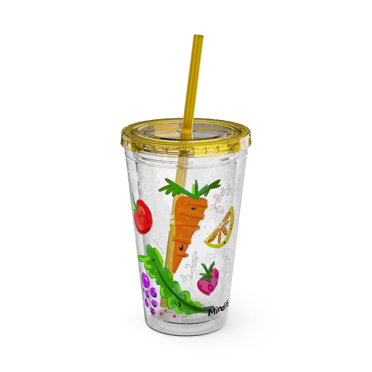 Silly Sippers BPA FREE ACRYLIC Tumbler with Straw, 16oz - Happy Fruit and Veg