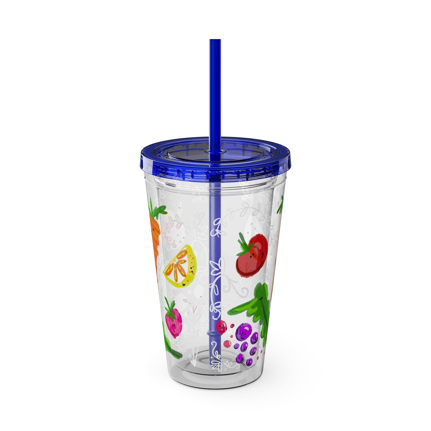 Silly Sippers BPA FREE ACRYLIC Tumbler with Straw, 16oz - Happy Fruit and Veg